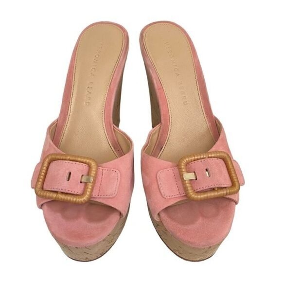 Veronica Beard Donata Suede Sandals Wedges in Pink - Picture 2 of 10